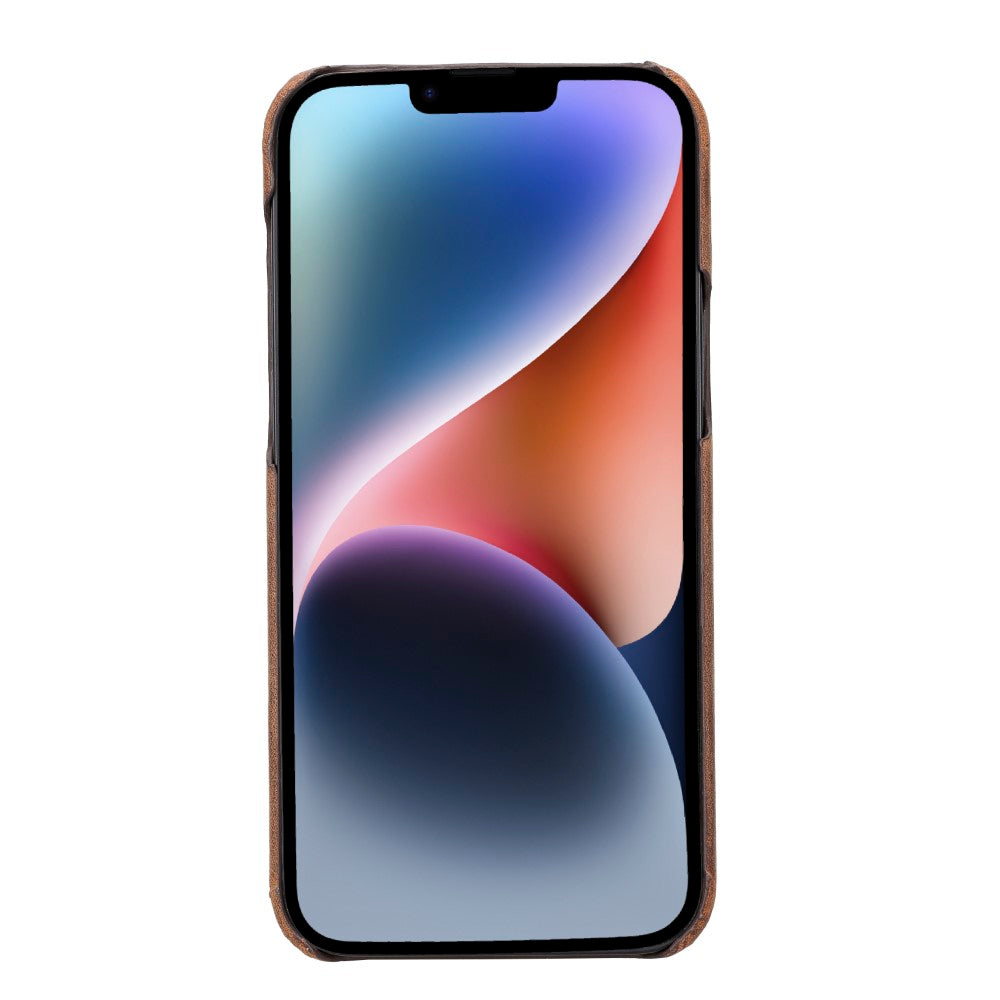 Apple iPhone 14 Plus Uyumlu, Hakiki Deri, El Yapımı, Arka Kapak, Antik Kahve