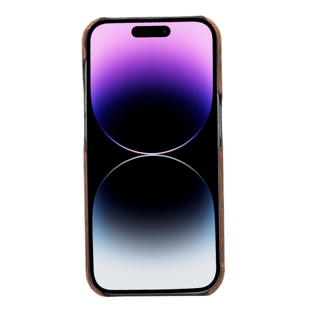 Apple iPhone 14 Pro Uyumlu,Hakiki Deri, El Yapımı Arka Kapak, Antik Kahve