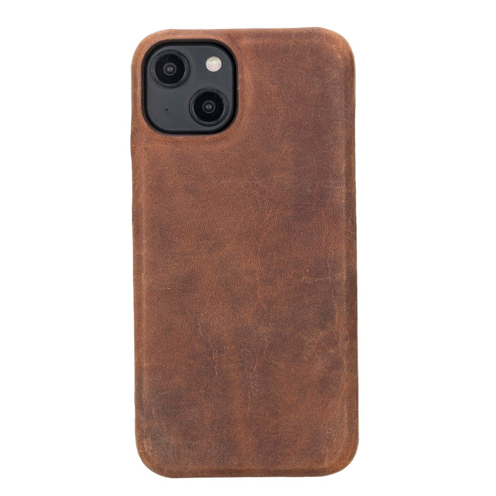 Apple iPhone 14 uyumlu, Hakiki Deri, El Yapımı, Arka Kapak, UJ Antik Kahve