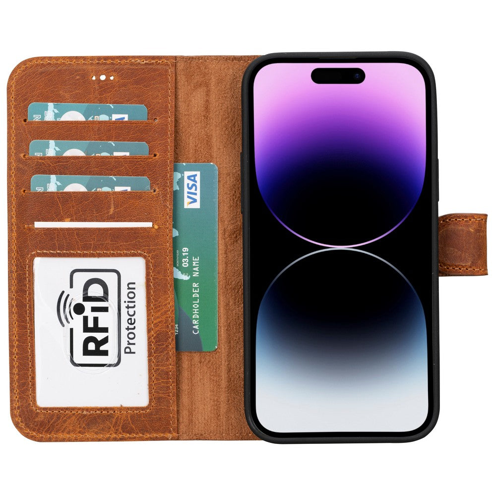 Apple iPhone 15 Plus uyumlu, Hakiki Deri, El Yapımı, Cüzdanlı Kılıf, G19 Taba