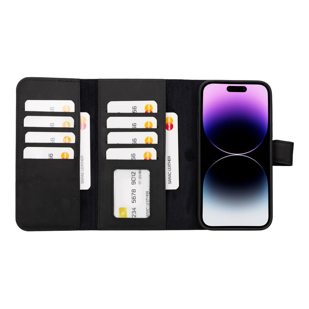 Apple iPhone 15 Plus uyumlu, Hakiki Deri, El Yapımı, Cüzdanlı Kılıf, G1