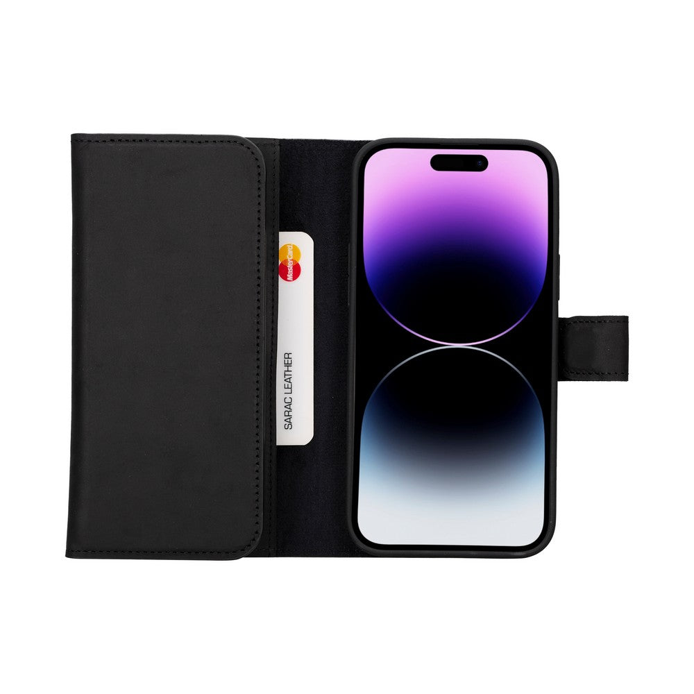 Apple iPhone 15 Plus uyumlu, Hakiki Deri, El Yapımı, Cüzdanlı Kılıf, G1