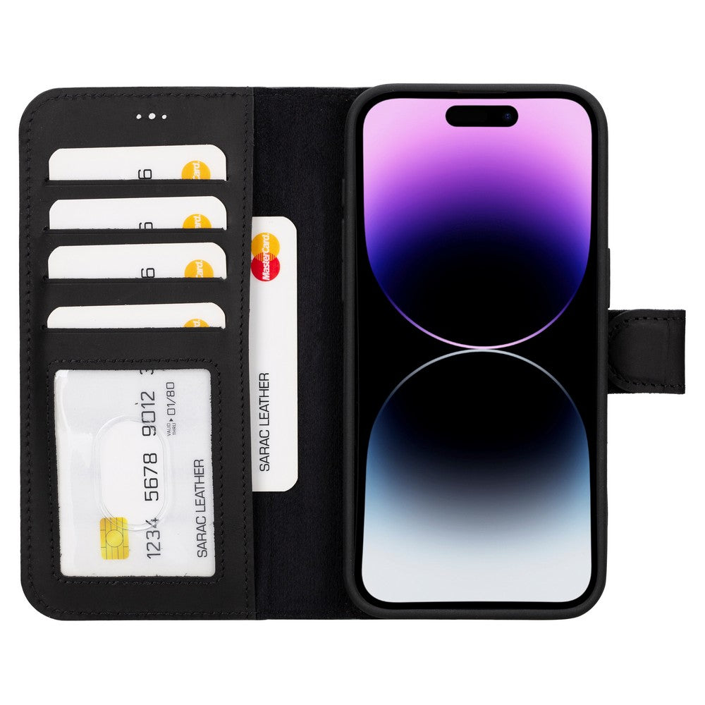 Apple iPhone 15 Pro Max uyumlu, Hakiki Deri, El Yapımı, Cüzdanlı Kılıf, G1