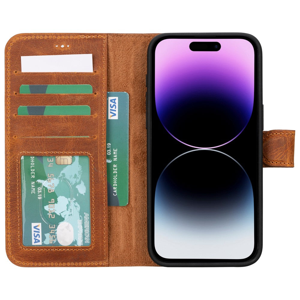 Apple iPhone 15 Pro Max uyumlu, Hakiki Deri, El Yapımı, Cüzdanlı Kılıf, G19 Taba