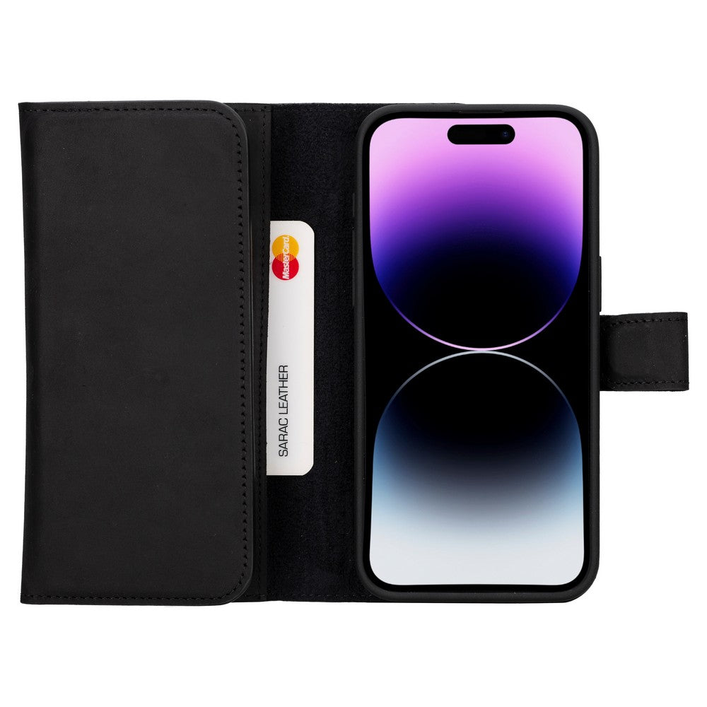 Apple iPhone 15 Pro Max uyumlu, Hakiki Deri, El Yapımı, Cüzdanlı Kılıf, G1