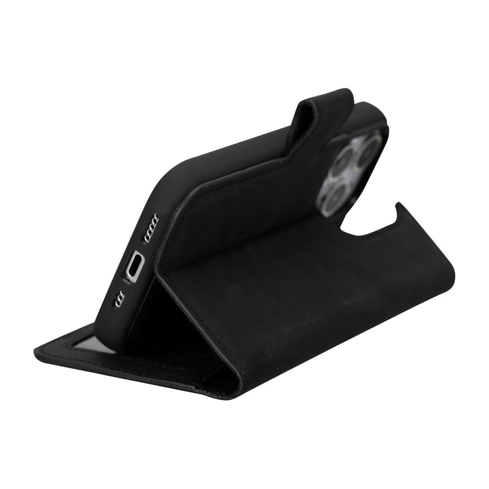 Apple iPhone 15 Pro uyumlu, Hakiki Deri, El Yapımı, Cüzdanlı Kılıf, G1