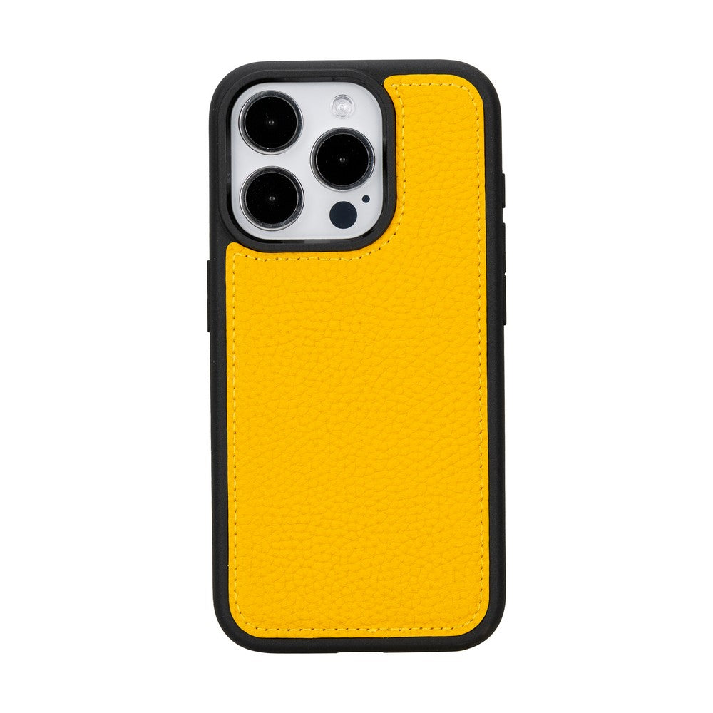Apple iPhone 15 Pro uyumlu, Hakiki Deri, El Yapımı, Cüzdanlı Kılıf, FL12 Sarı