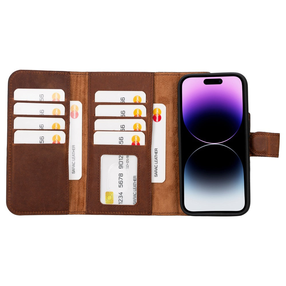 Apple iPhone 15 Pro uyumlu, Hakiki Deri, El Yapımı, Cüzdanlı Kılıf, G2