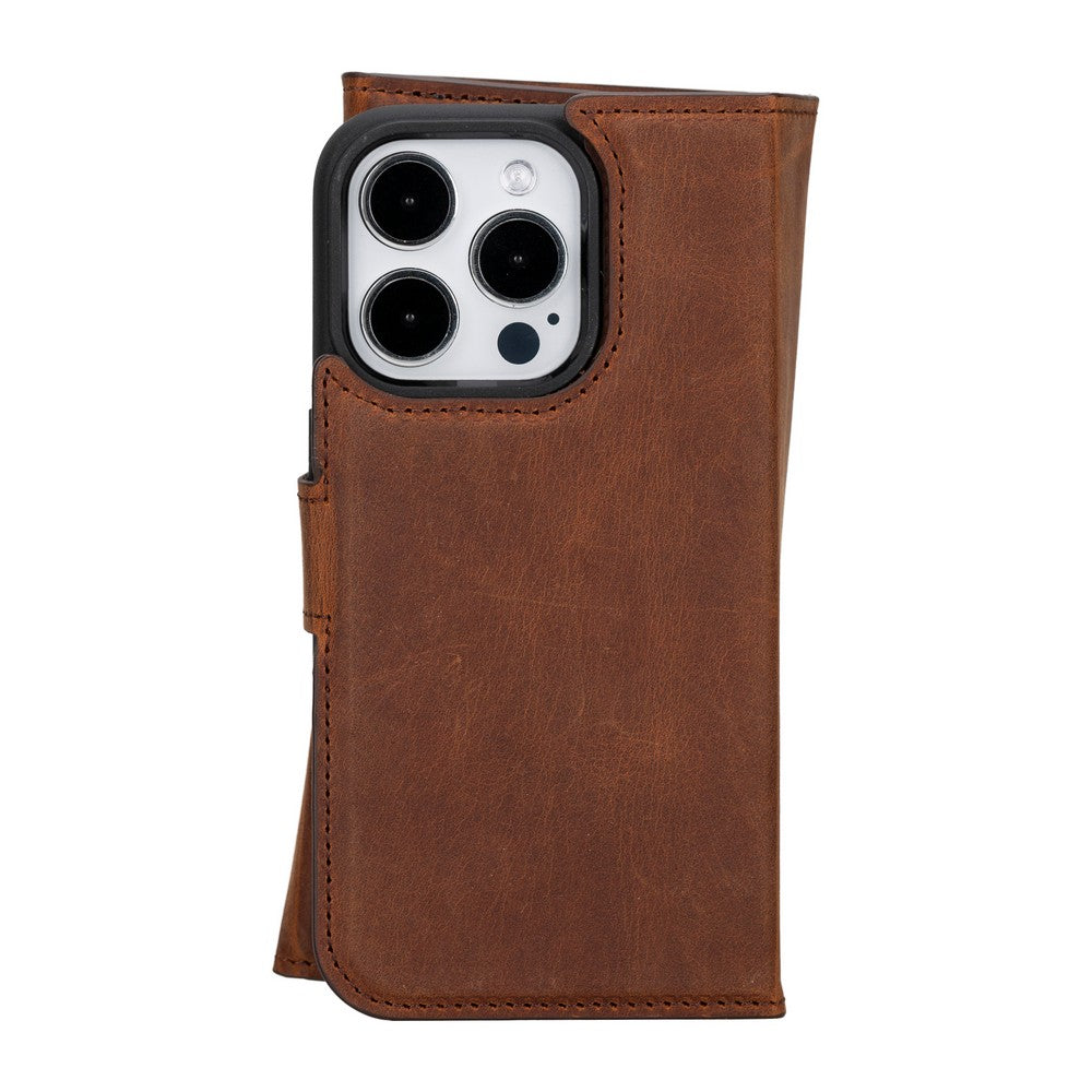 Apple iPhone 15 Pro uyumlu, Hakiki Deri, El Yapımı, Cüzdanlı Kılıf, G2