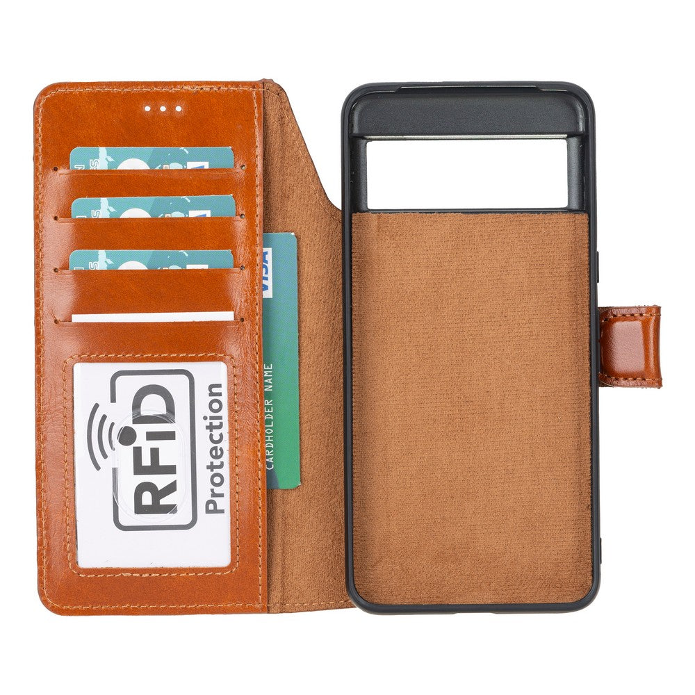 Google Pixel 8 Pro uyumlu, Hakiki Deri, El Yapımı, Cüzdanlı Kılıf, Taba