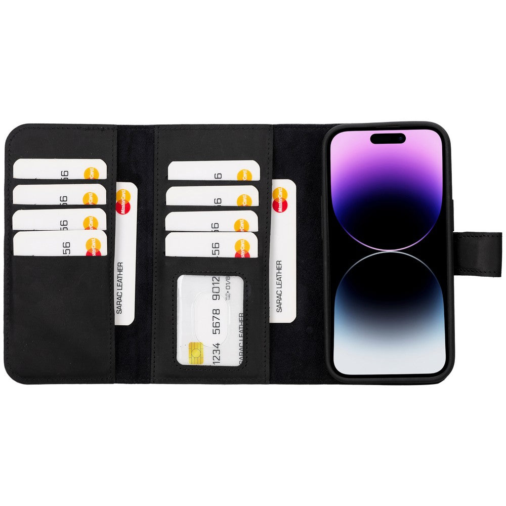 Apple iPhone 15 uyumlu, Hakiki Deri, El Yapımı, Cüzdanlı Kılıf, G1