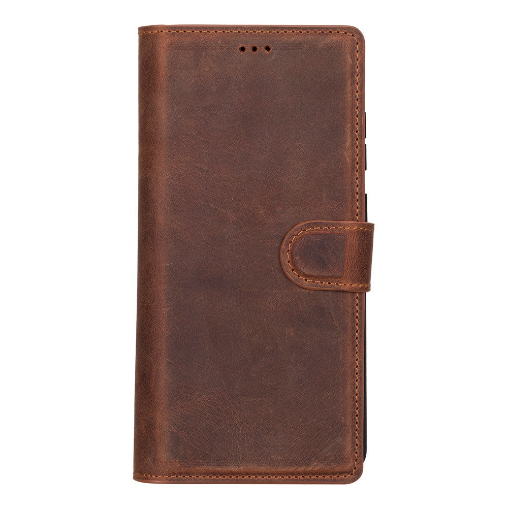 Samsung Galaxy S25 Ultra uyumlu, Hakiki Deri, El Yapımı, Cüzdanlı Kılıf, Antik Kahve