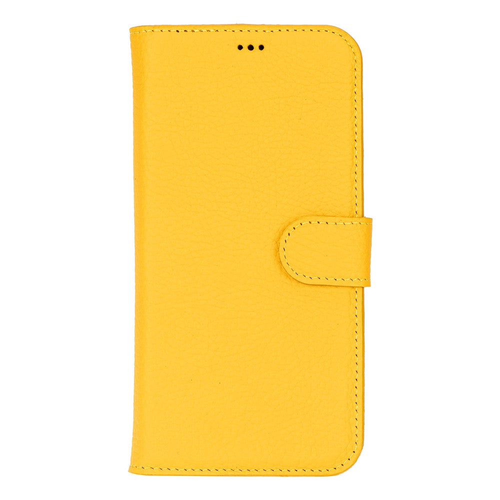 Apple iPhone 16 Pro uyumlu, Hakiki Deri, El Yapımı, Cüzdanlı Kılıf, Limon Sarı