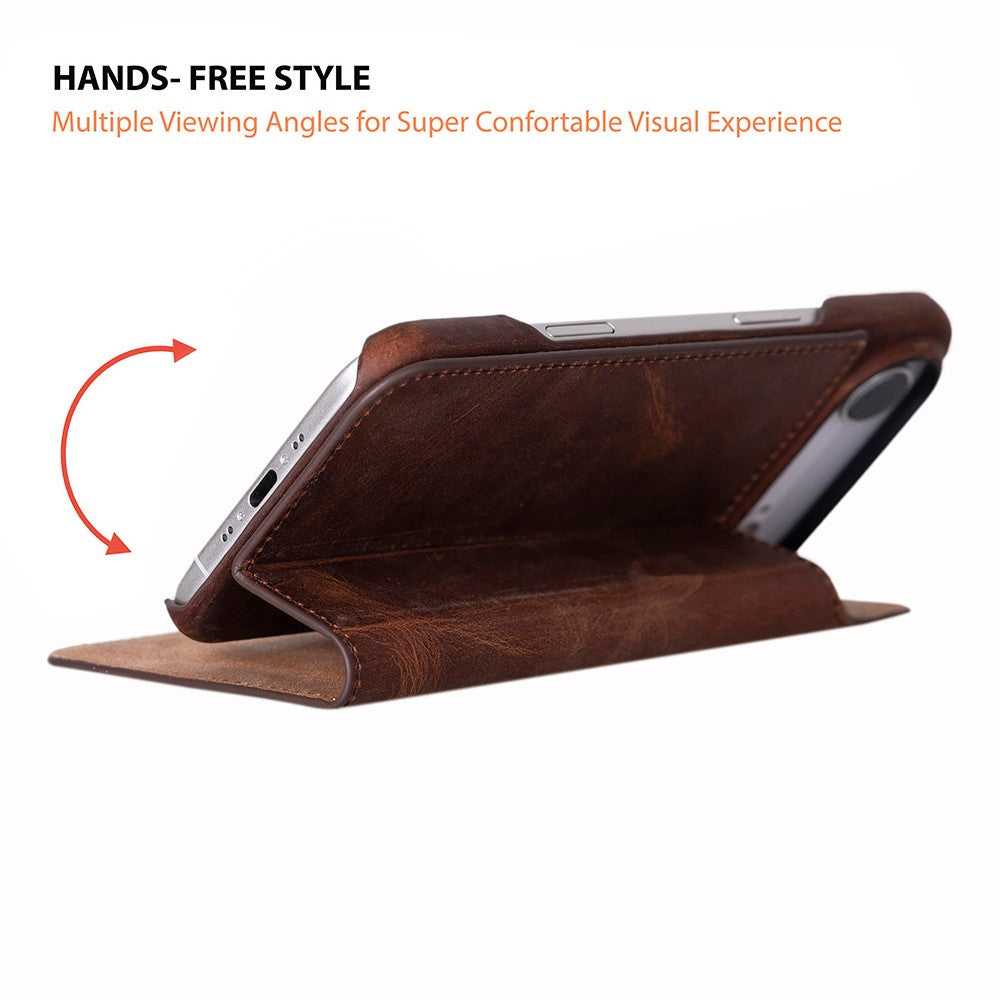 Apple iPhone 17 Air için, Hakiki Deri, El Yapımı, Cüzdanlı Slim Kılıf, Mag safe ile uyumlu, İç Yüzeyi Kadife, Antik Kahve