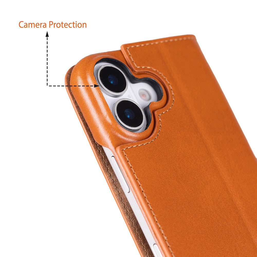 Apple iPhone 17 için, Hakiki Deri, El Yapımı, Cüzdanlı Slim Kılıf, Mag safe ile uyumlu, İç Yüzeyi Kadife, Gölgeli Taba