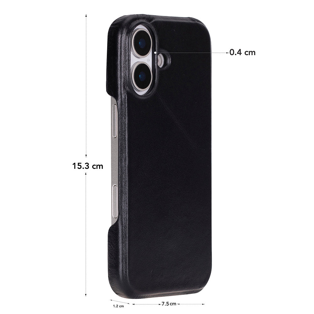 Apple iPhone 17 için, Hakiki Deri, El Yapımı Kılıf, Magsafe ile uyumlu, İç Yüzeyi Kadife, Kömür Siyah