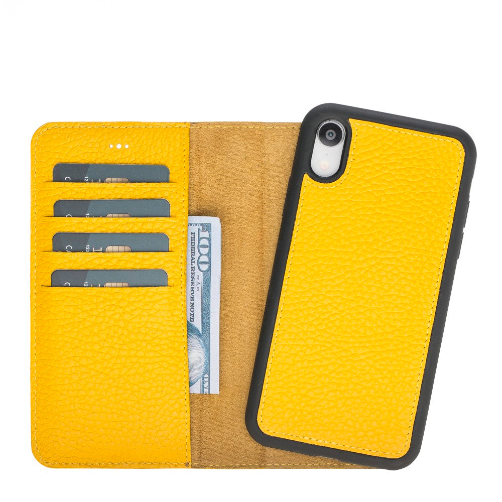 Apple iPhone XR Uyumlu Deri Cüzdanlı Kılıf FL12 Sarı