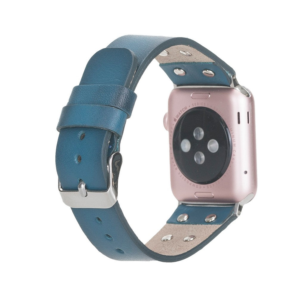 Apple Watch uyumlu, Hakiki Deri, El Yapımı Kordon, Cross ST Gölgeli MaviE