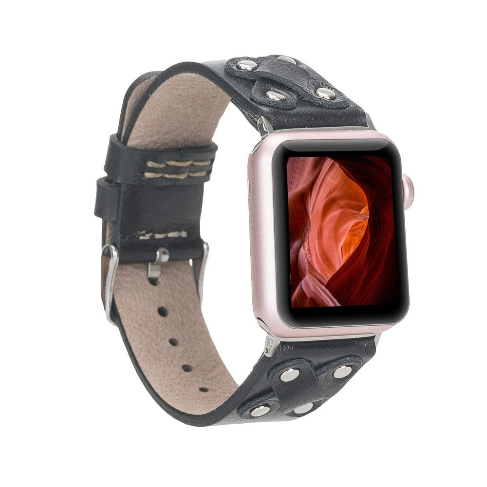 Apple Watch uyumlu, Hakiki Deri, El Yapımı Kordon, Cross ST Rustik Siyah
