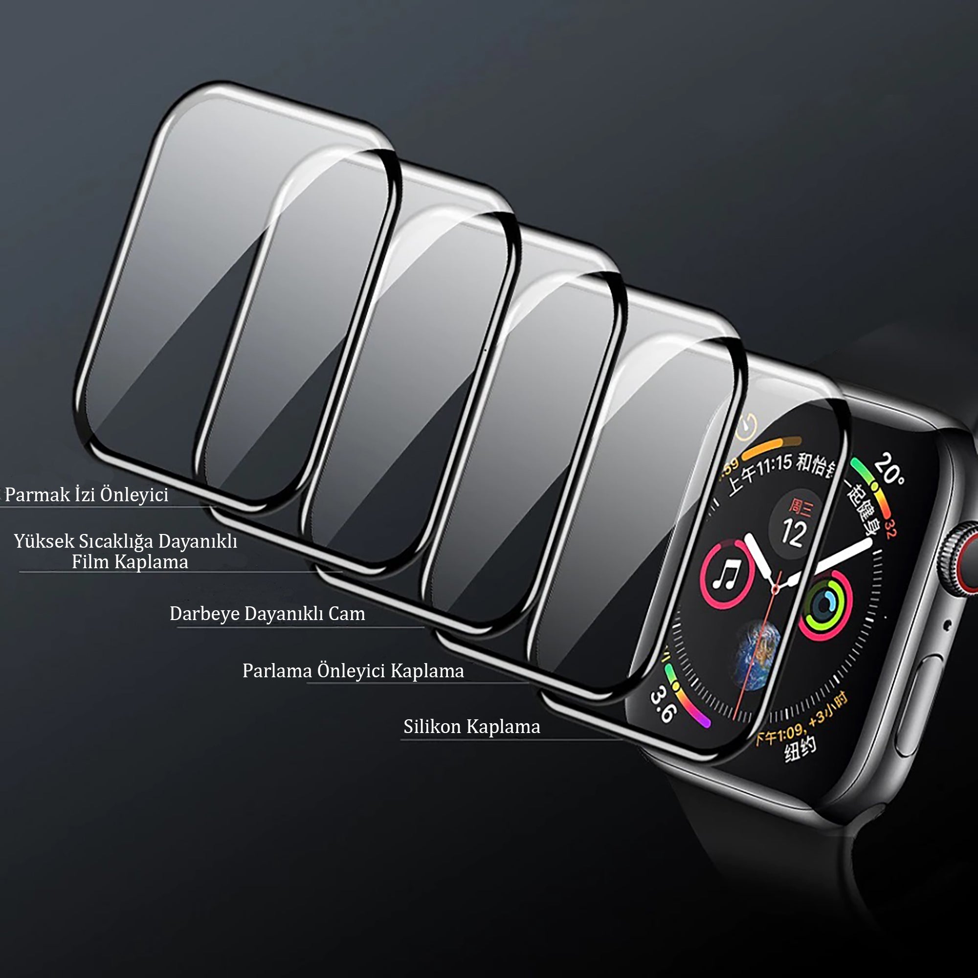 Apple Watch uyumlu, Ekran Koruyucu Cam Darbe Şok Koruma