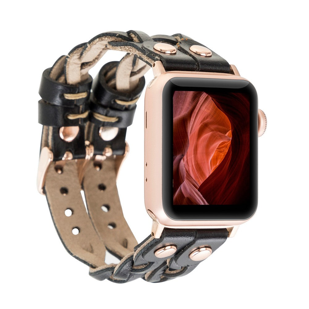 Apple Watch uyumlu, Hakiki Deri, El Yapımı Kordon, York Double Tour Rustik Siyah