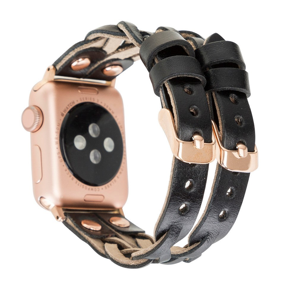 Apple Watch uyumlu, Hakiki Deri, El Yapımı Kordon, York Double Tour Rustik Siyah