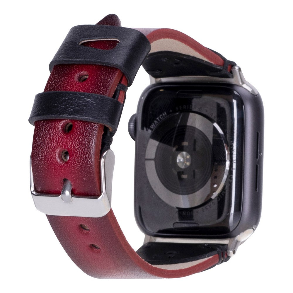 Apple Watch uyumlu, Hakiki Deri, El Yapımı Kordon, Kırmızı-Siyah
