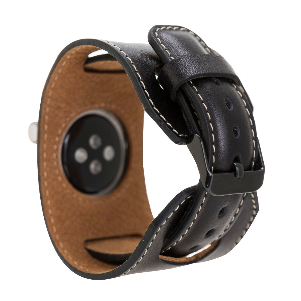 Apple Watch uyumlu, Hakiki Deri, El Yapımı Kordon, Cuff Rustik Siyah