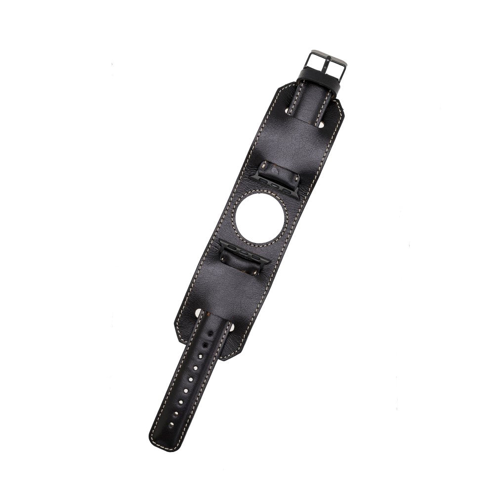 Apple Watch uyumlu, Hakiki Deri, El Yapımı Kordon, Cuff Rustik Siyah