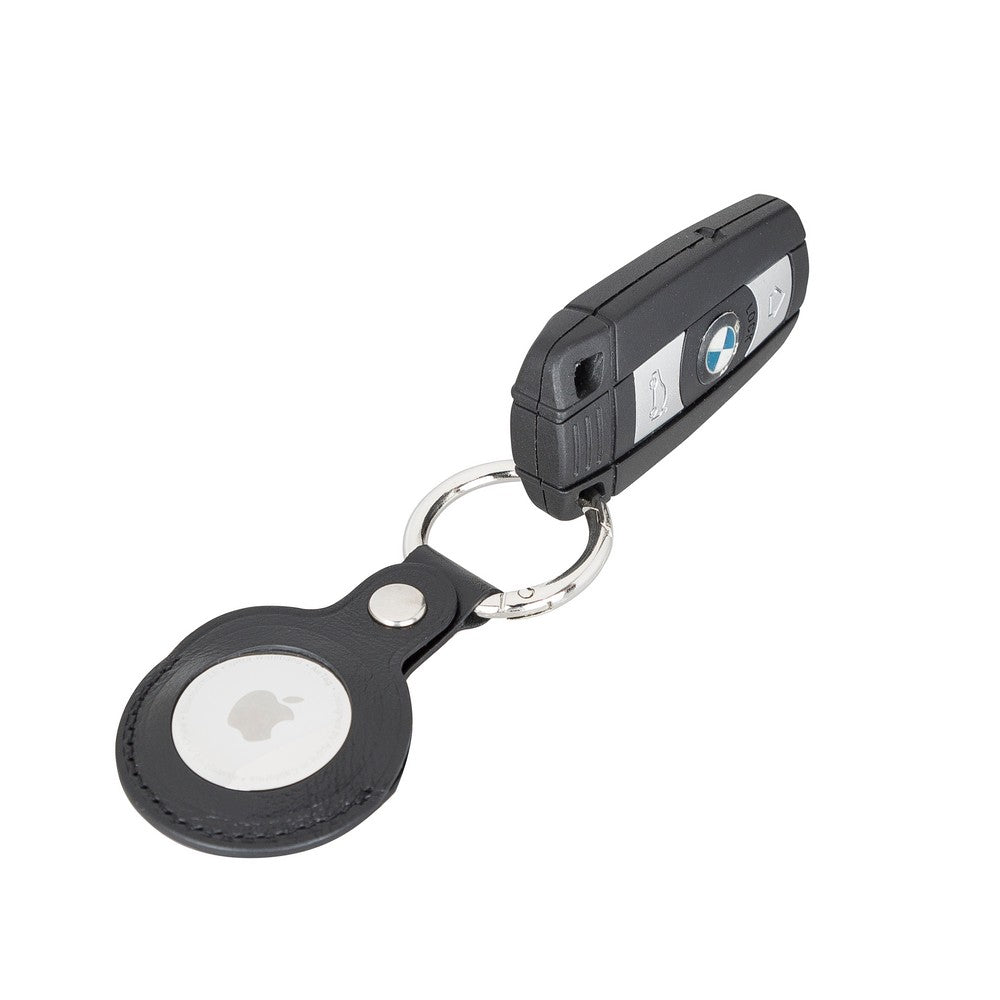 Apple AirTag uyumlu, Hakiki Deri, El Yapımı Anahtarlık, Arta Rustik Siyah