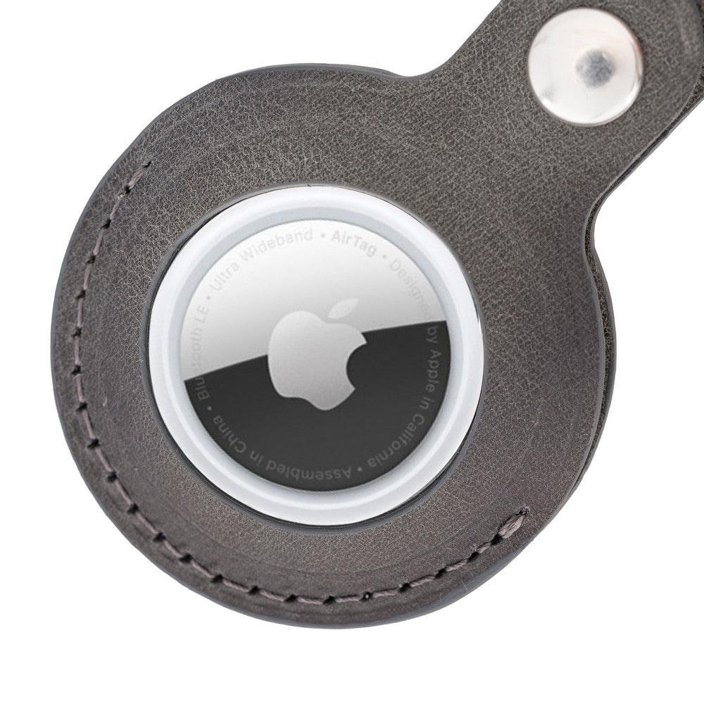Apple AirTag uyumlu, Hakiki Deri, El Yapımı Anahtarlık, Arta Gölgeli Gri