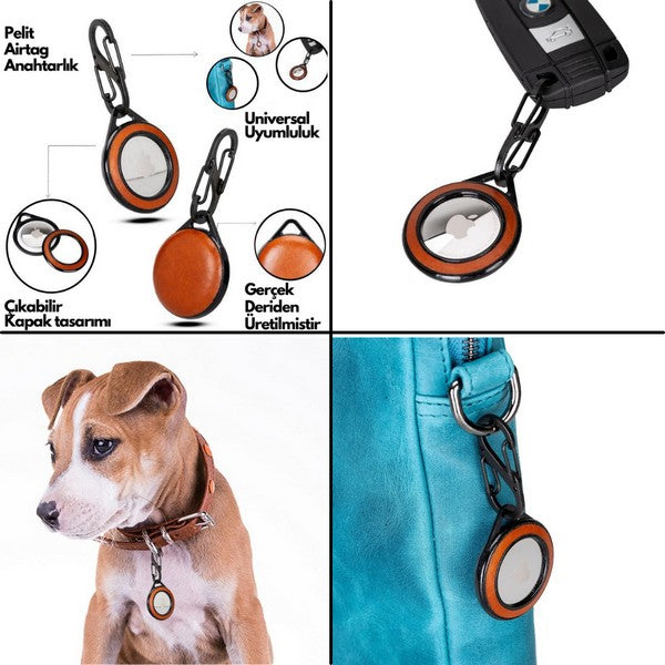 Apple AirTag uyumlu, Hakiki Deri, El Yapımı Anahtarlık, Pelit Gölgeli Taba