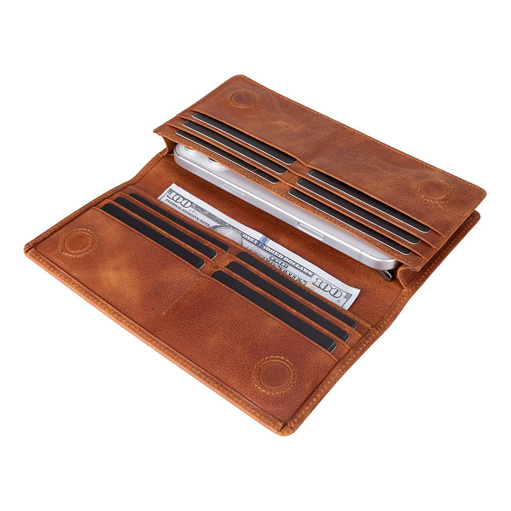 Aura Hakiki Deri, El Yapımı, Telefon Bölmeli, Kadın Cüzdanı, Karamel