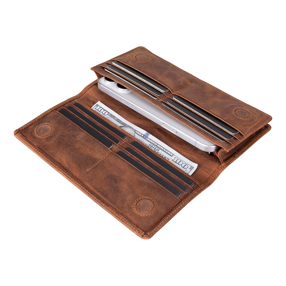 Aura Hakiki Deri, El Yapımı, Telefon Bölmeli, Kadın Cüzdanı, Açık Kahve