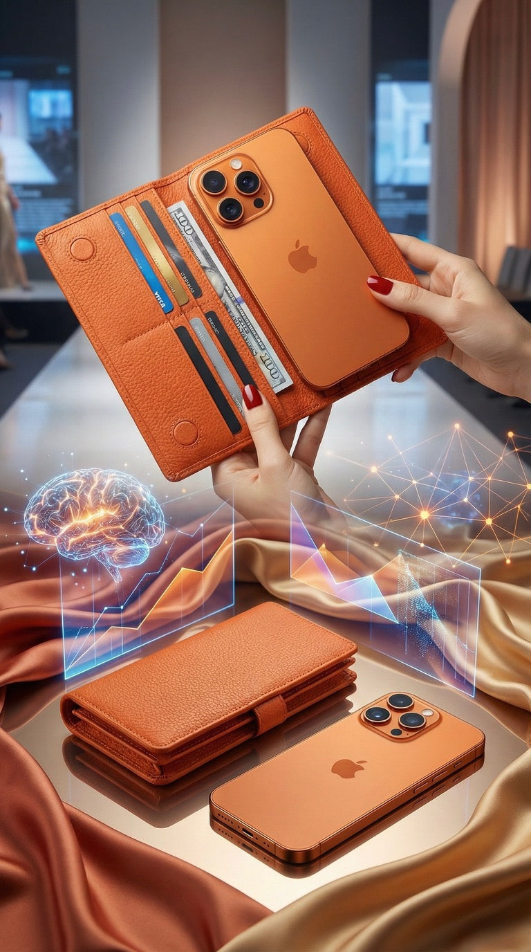 Aura Hakiki Deri, El Yapımı, Telefon Bölmeli, Kadın Cüzdanı, Portakal Renk