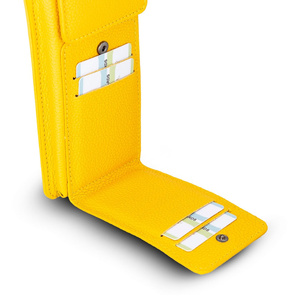 Avjin 6.9 inch uyumlu, Hakiki Deri, El Yapımı, Askılı Cüzdan, FL12 Sarı