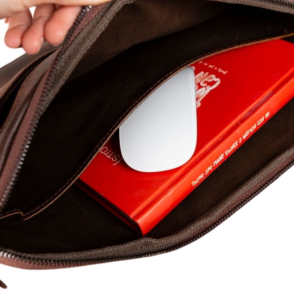 Awe 14 inç MacBook Ve Pc uyumlu, Hakiki Deri, El Yapımı Kılıf, Acı Kahve