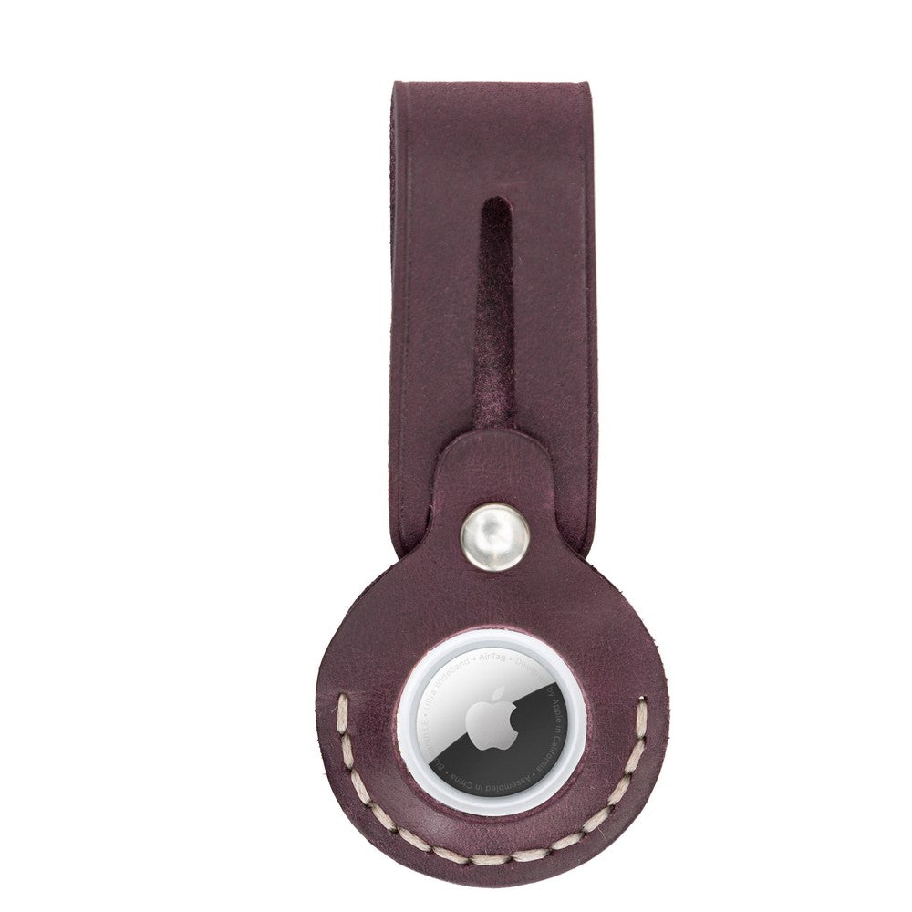 Apple AirTag uyumlu, Hakiki Deri, El Yapımı Anahtarlık, Beta AA7 Mor