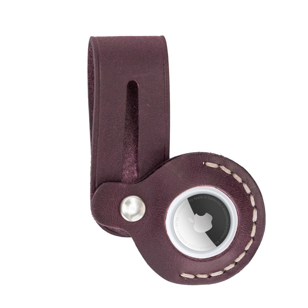 Apple AirTag uyumlu, Hakiki Deri, El Yapımı Anahtarlık, Beta AA7 Mor