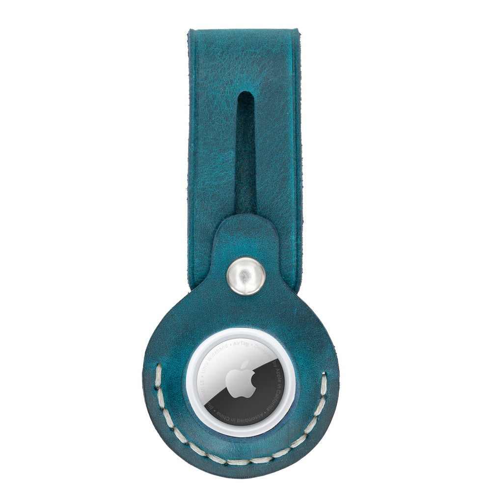 Apple AirTag uyumlu, Hakiki Deri, El Yapımı Anahtarlık, Beta AA32 Mavi
