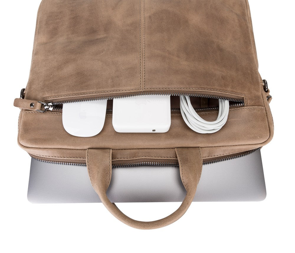 Apollo 13-14 inç MacBook ve PC uyumlu, Hakiki Deri, El Yapımı Çanta, AA6 Vizon