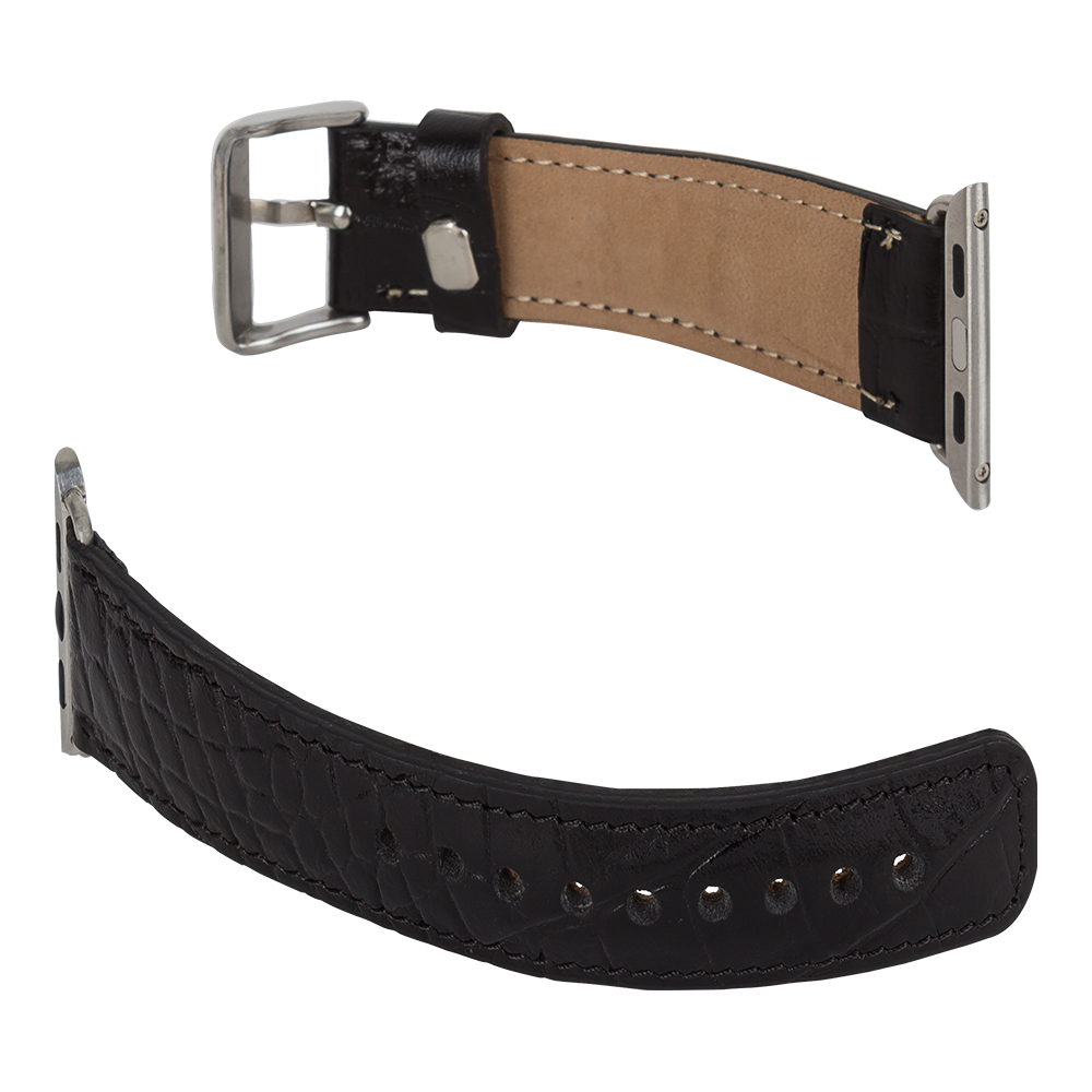 Apple Watch uyumlu, Hakiki Deri, El Yapımı Kordon, Kroko Siyah