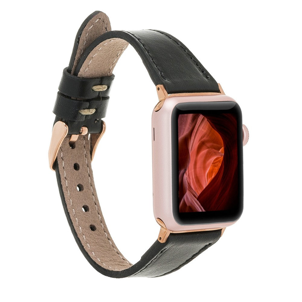 Apple Watch uyumlu, Hakiki Deri, El Yapımı Kordon, Slim Rustik Siyah
