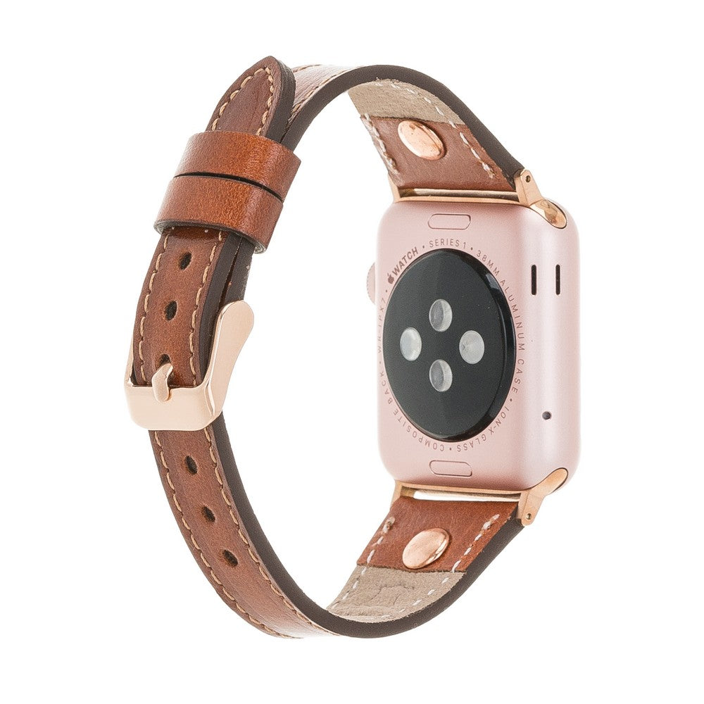 Apple Watch uyumlu, Hakiki Deri, El Yapımı Kordon, Slim RT Gölgeli Taba