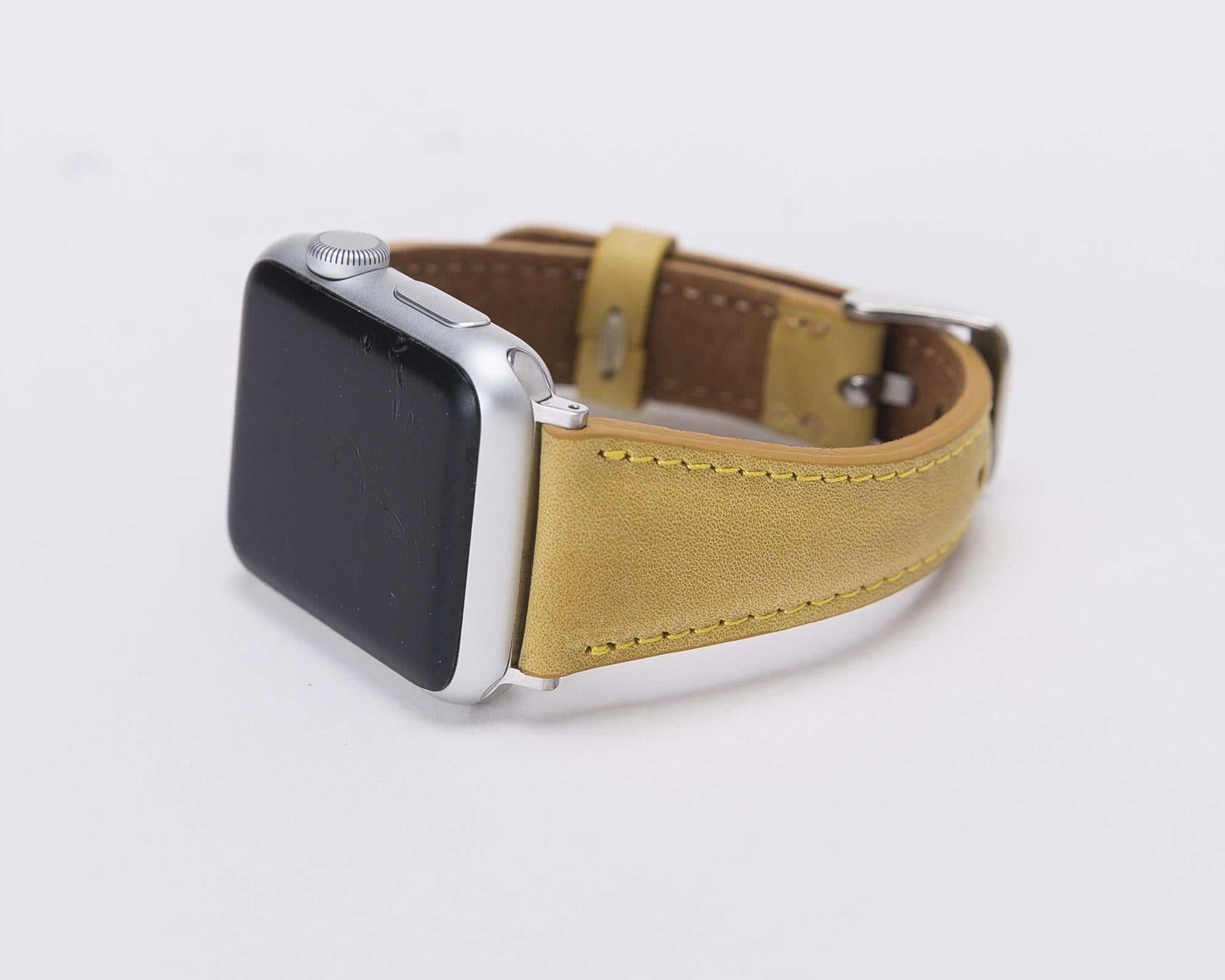 Apple Watch uyumlu, Hakiki Deri, El Yapımı Kordon, Limon Sarı