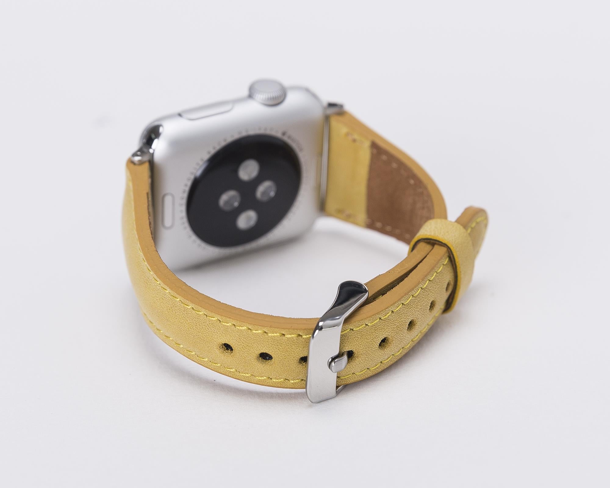Apple Watch uyumlu, Hakiki Deri, El Yapımı Kordon, Limon Sarı