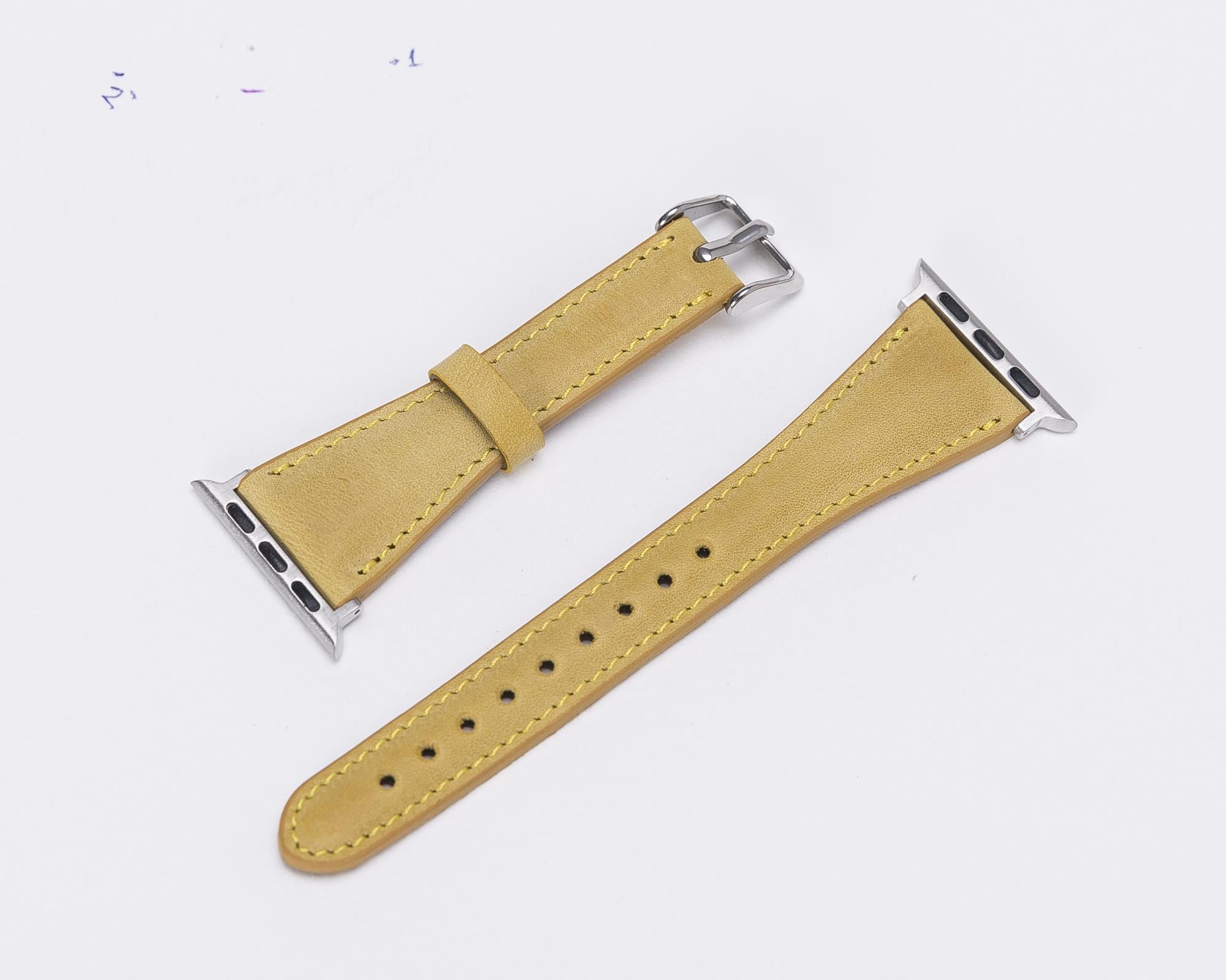 Apple Watch uyumlu, Hakiki Deri, El Yapımı Kordon, Limon Sarı