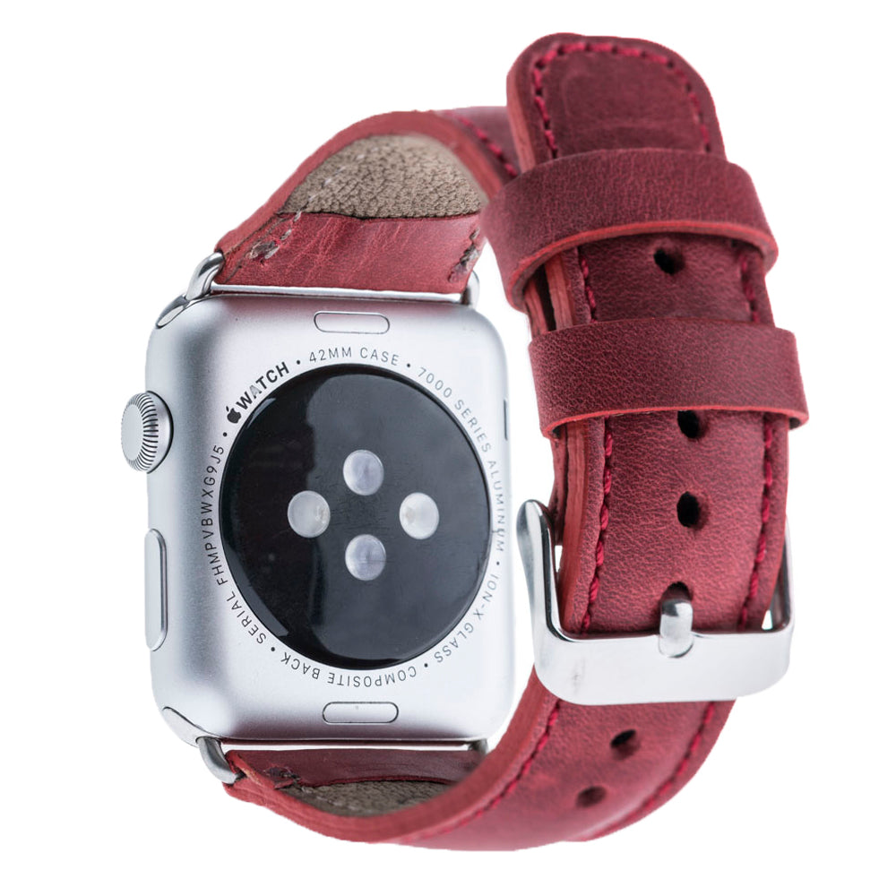 Apple Watch uyumlu, Hakiki Deri, El Yapımı Kordon, CZ04 Kırmızı