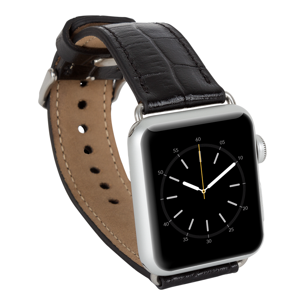 Apple Watch uyumlu, Hakiki Deri, El Yapımı Kordon, Kroko Siyah