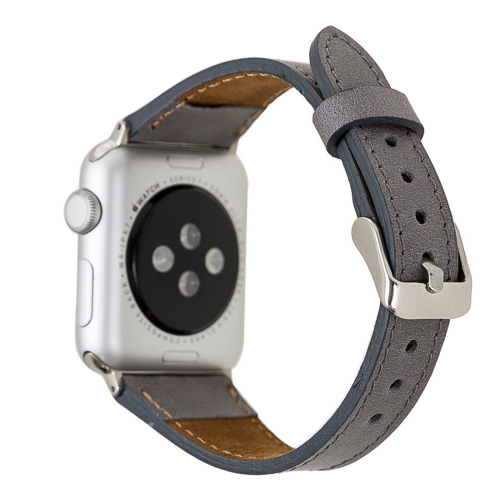 Apple Watch uyumlu, Hakiki Deri, El Yapımı Kordon, Slim RST9 Gri